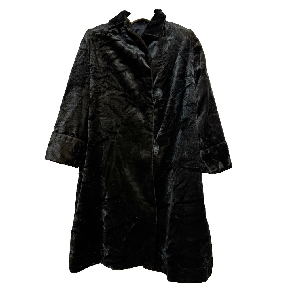Vintage Salts Esquimette Plush Velvet Silk Swing Coat L‎ Black Pre 1920s Rare